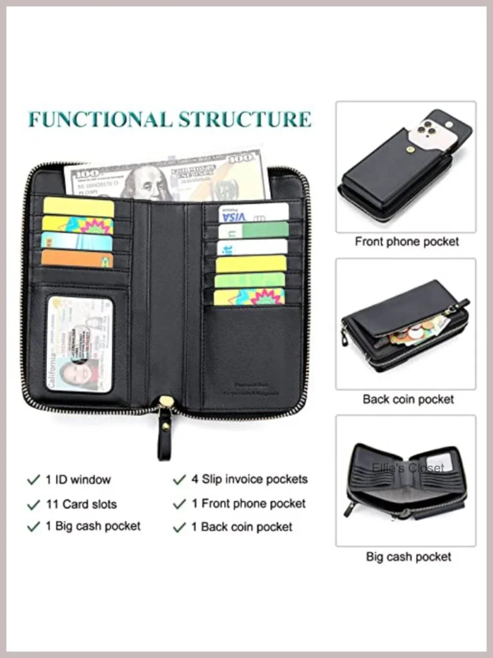 Faux Leather RFID Blocking Crossbody Cell Phone Wallet with Tassel, Adjustable